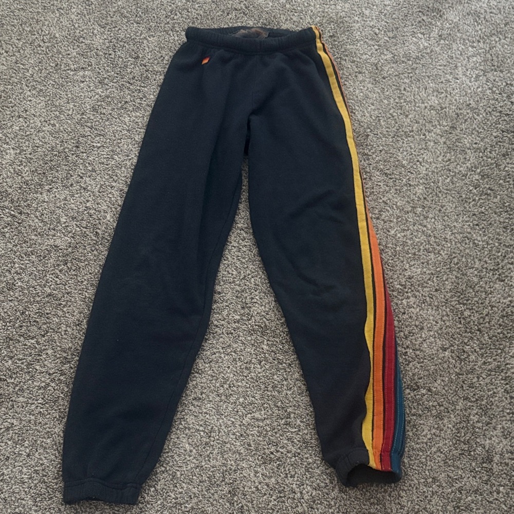 Aviator Nation Black Track Joggers with Rainbow Side Stripes